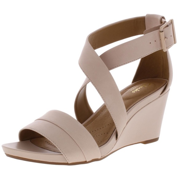 Clarks Shoes - Clark’s ‘Acina’ Newport Women’s Leather Heeled Wedges Tan/Baby Pink color Sz 7.5